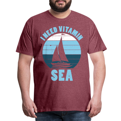 Männer Premium T-Shirt - I need Vitamin Sea - Spruch - Maritim - Bordeauxrot meliert