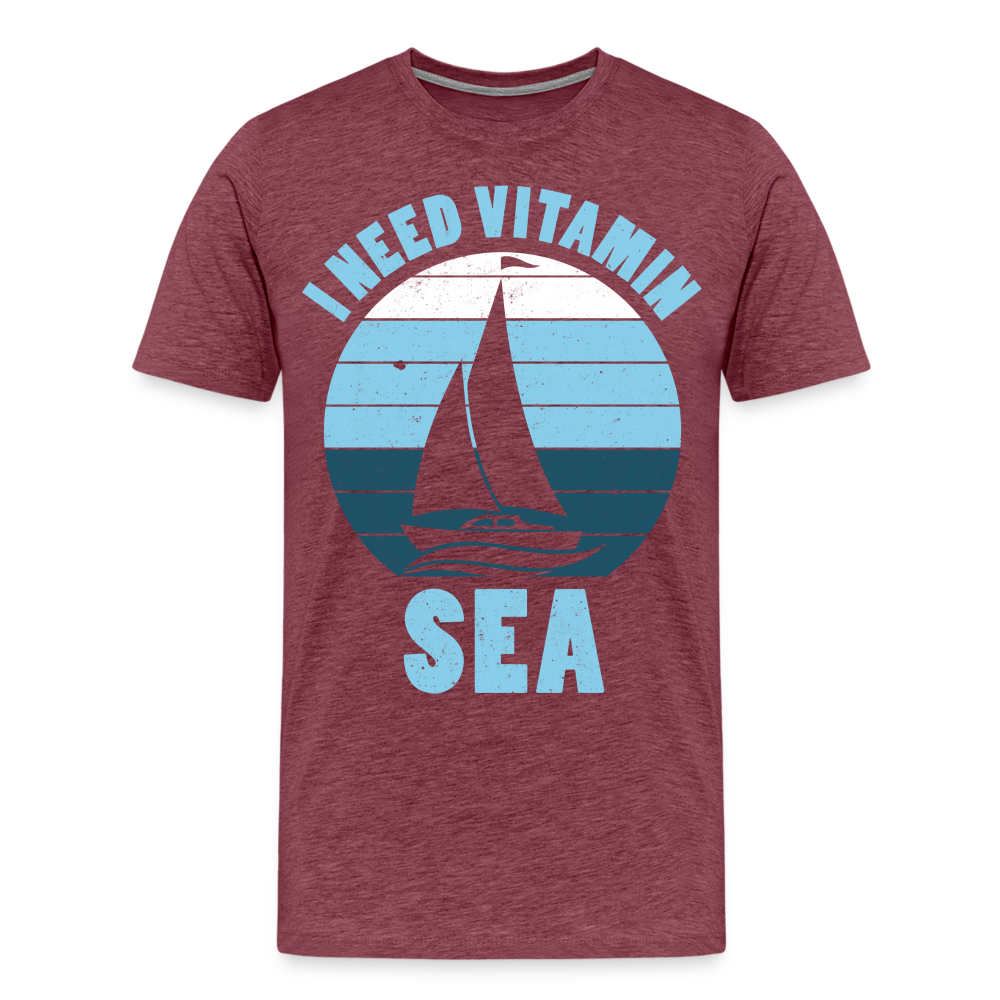 Männer Premium T-Shirt - I need Vitamin Sea - Spruch - Maritim - Bordeauxrot meliert