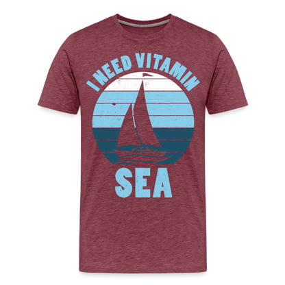 Männer Premium T-Shirt - I need Vitamin Sea - Spruch - Maritim - Bordeauxrot meliert