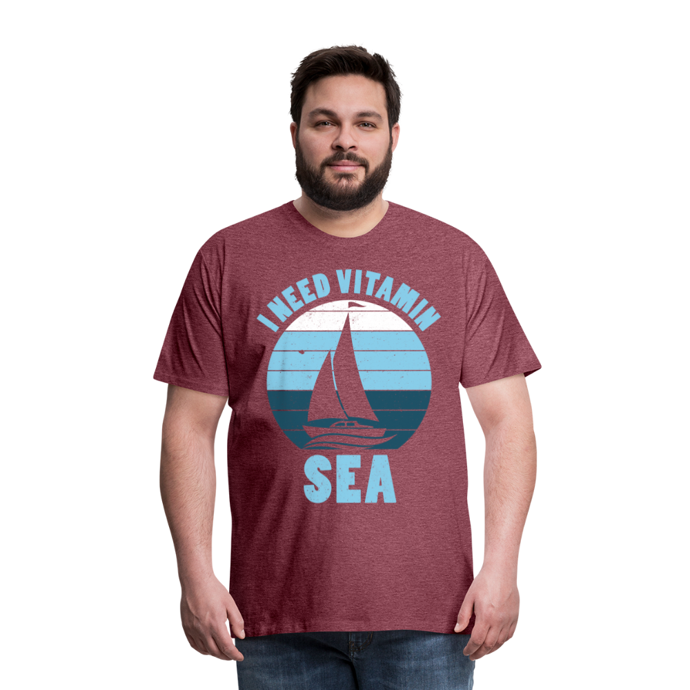 Männer Premium T-Shirt - I need Vitamin Sea - Spruch - Maritim - Bordeauxrot meliert