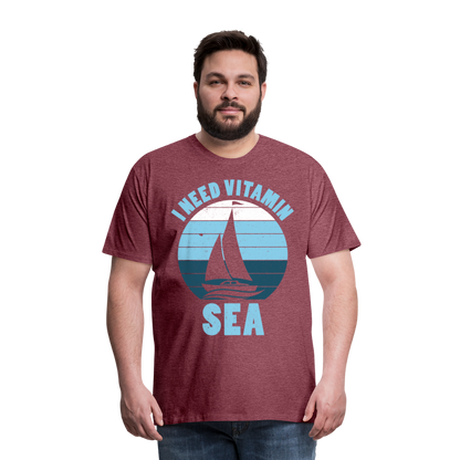 Männer Premium T-Shirt - I need Vitamin Sea - Spruch - Maritim - Bordeauxrot meliert