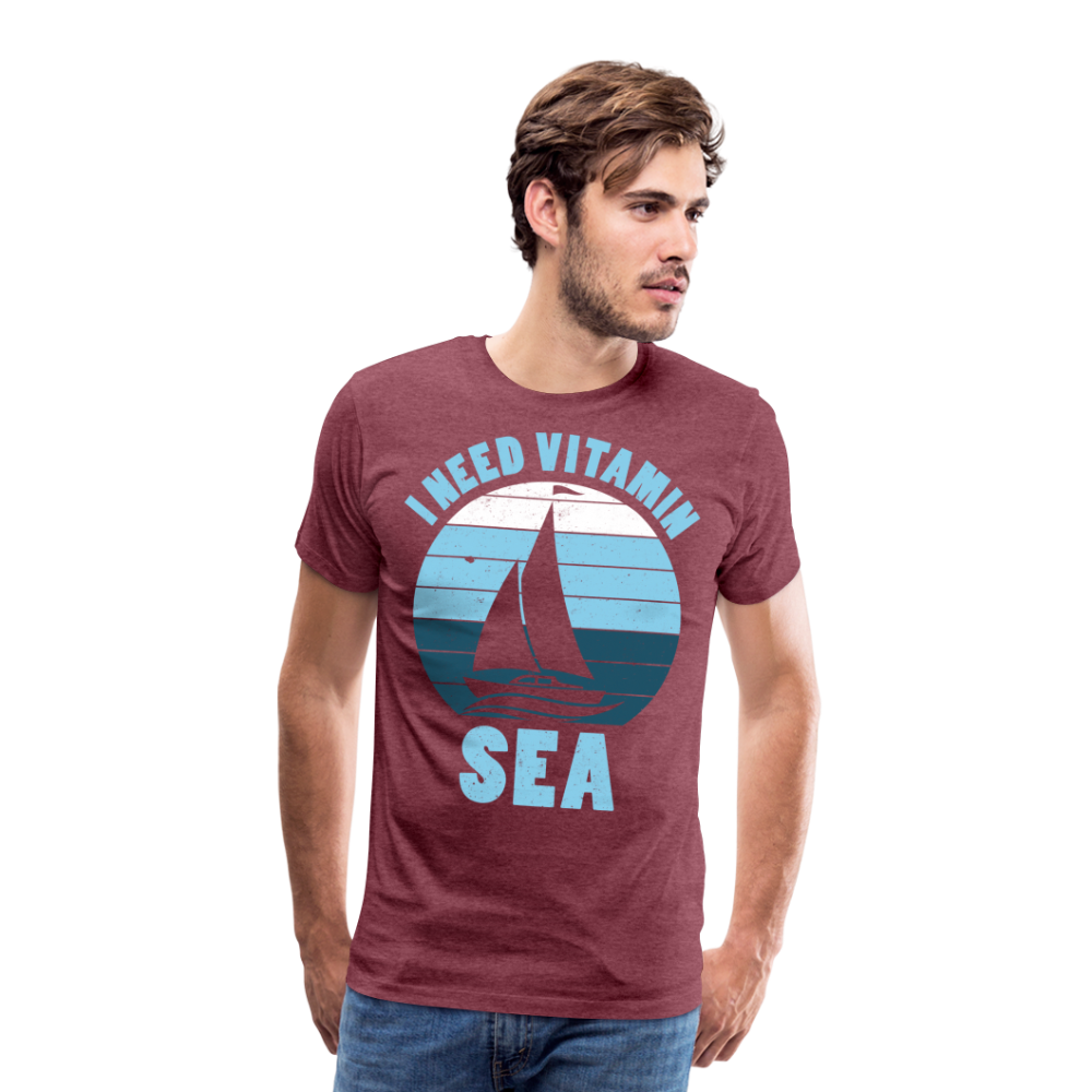 Männer Premium T-Shirt - I need Vitamin Sea - Spruch - Maritim - Bordeauxrot meliert