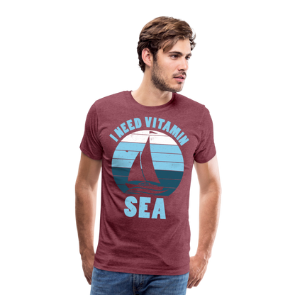 Männer Premium T-Shirt - I need Vitamin Sea - Spruch - Maritim - Bordeauxrot meliert