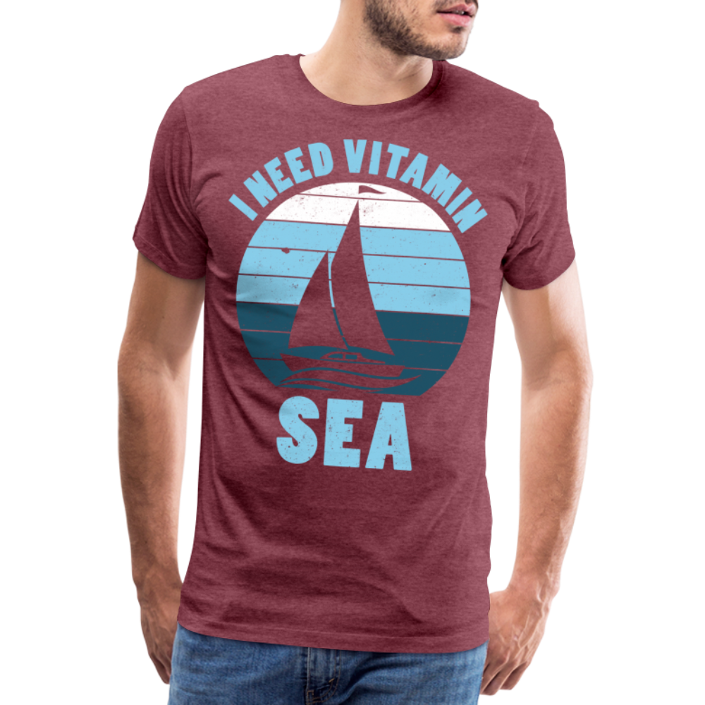 Männer Premium T-Shirt - I need Vitamin Sea - Spruch - Maritim - Bordeauxrot meliert