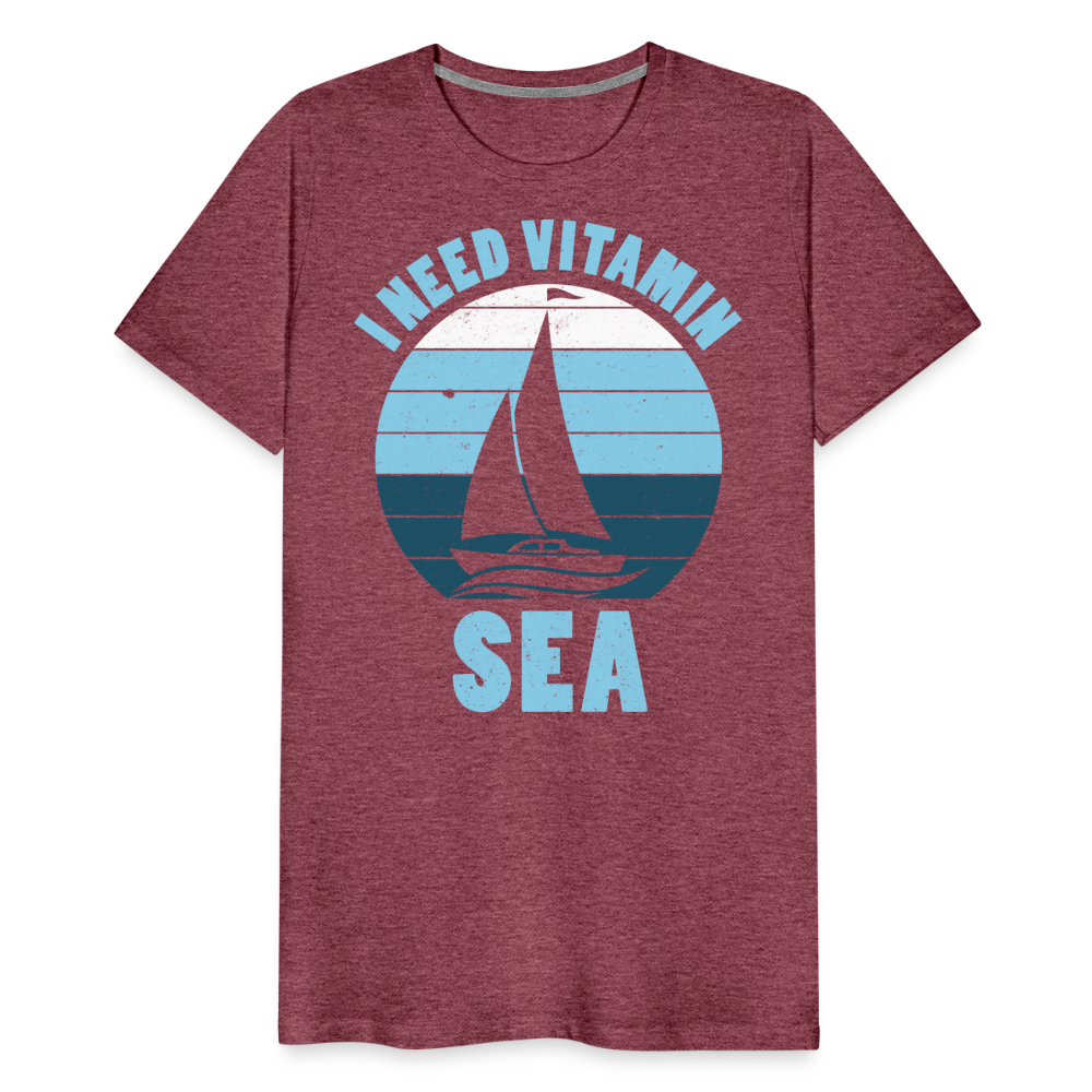 Männer Premium T-Shirt - I need Vitamin Sea - Spruch - Maritim - Bordeauxrot meliert