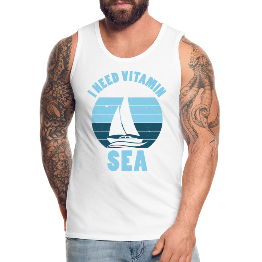 Männer Premium Tank Top - I need Vitamin Sea - Maritim Design - Spruch - weiß