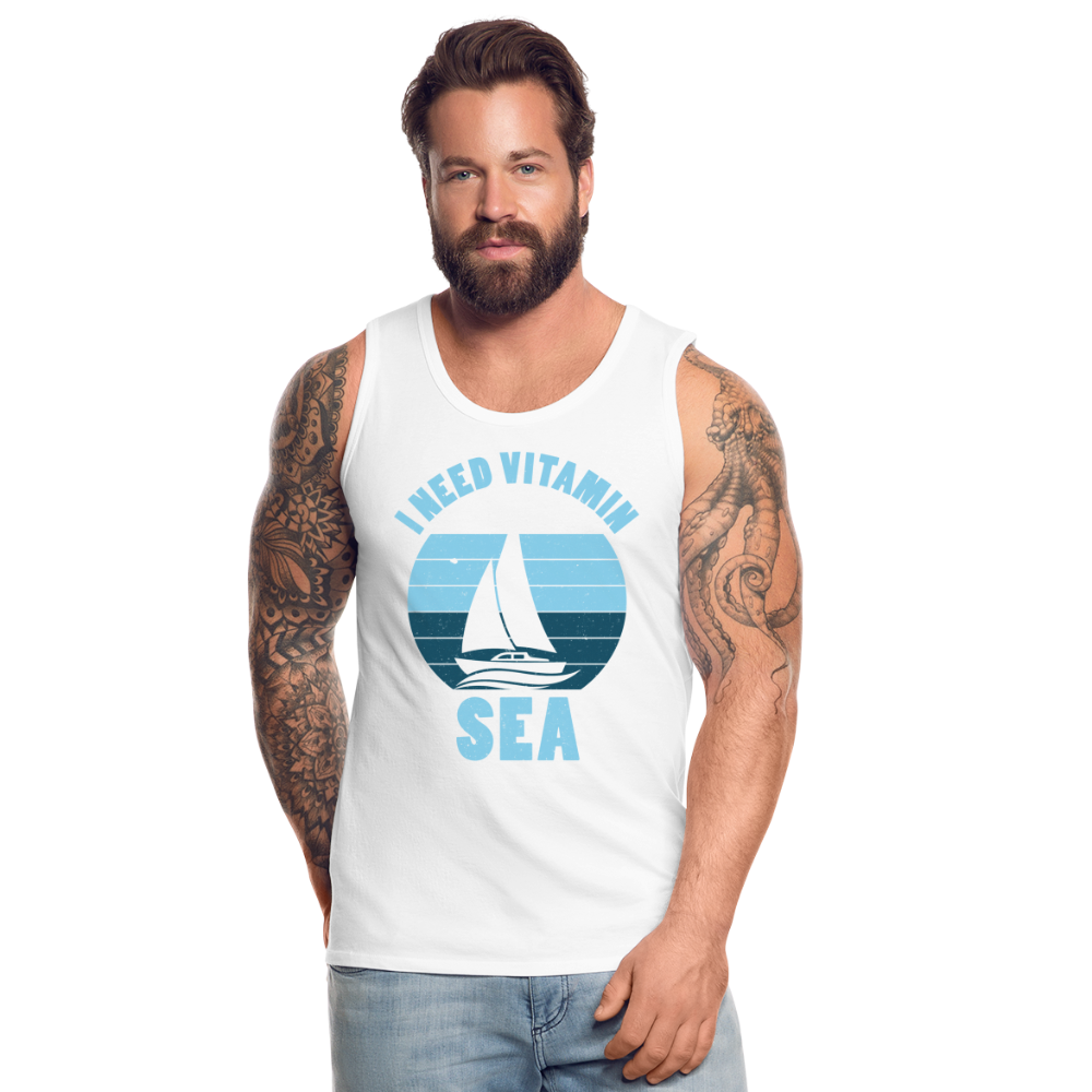 Männer Premium Tank Top - I need Vitamin Sea - Maritim Design - Spruch - weiß