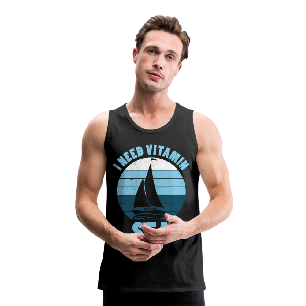 Männer Premium Tank Top - I need Vitamin Sea - Maritim Design - Spruch - Schwarz