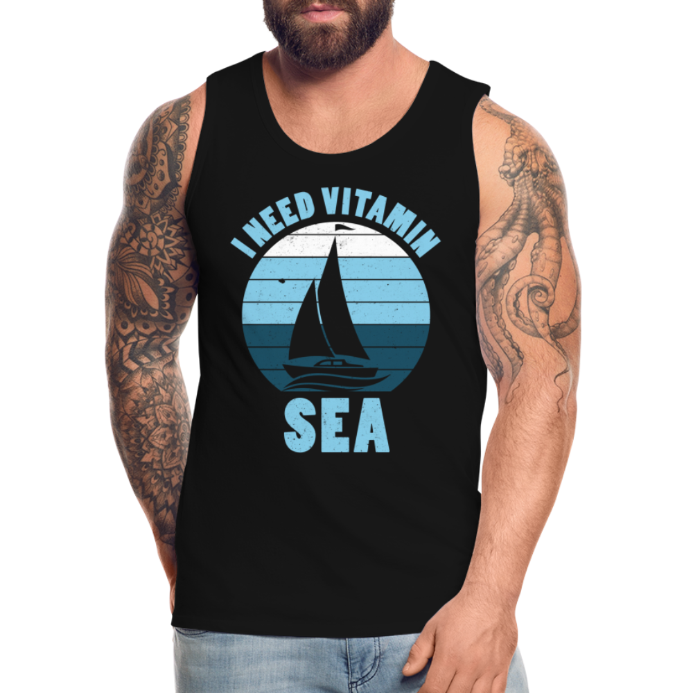 Männer Premium Tank Top - I need Vitamin Sea - Maritim Design - Spruch - Schwarz