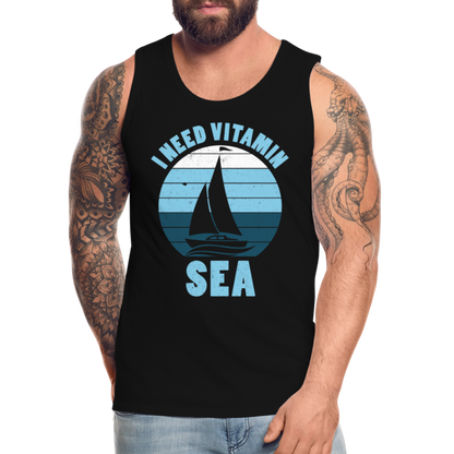 Männer Premium Tank Top - I need Vitamin Sea - Maritim Design - Spruch - Schwarz