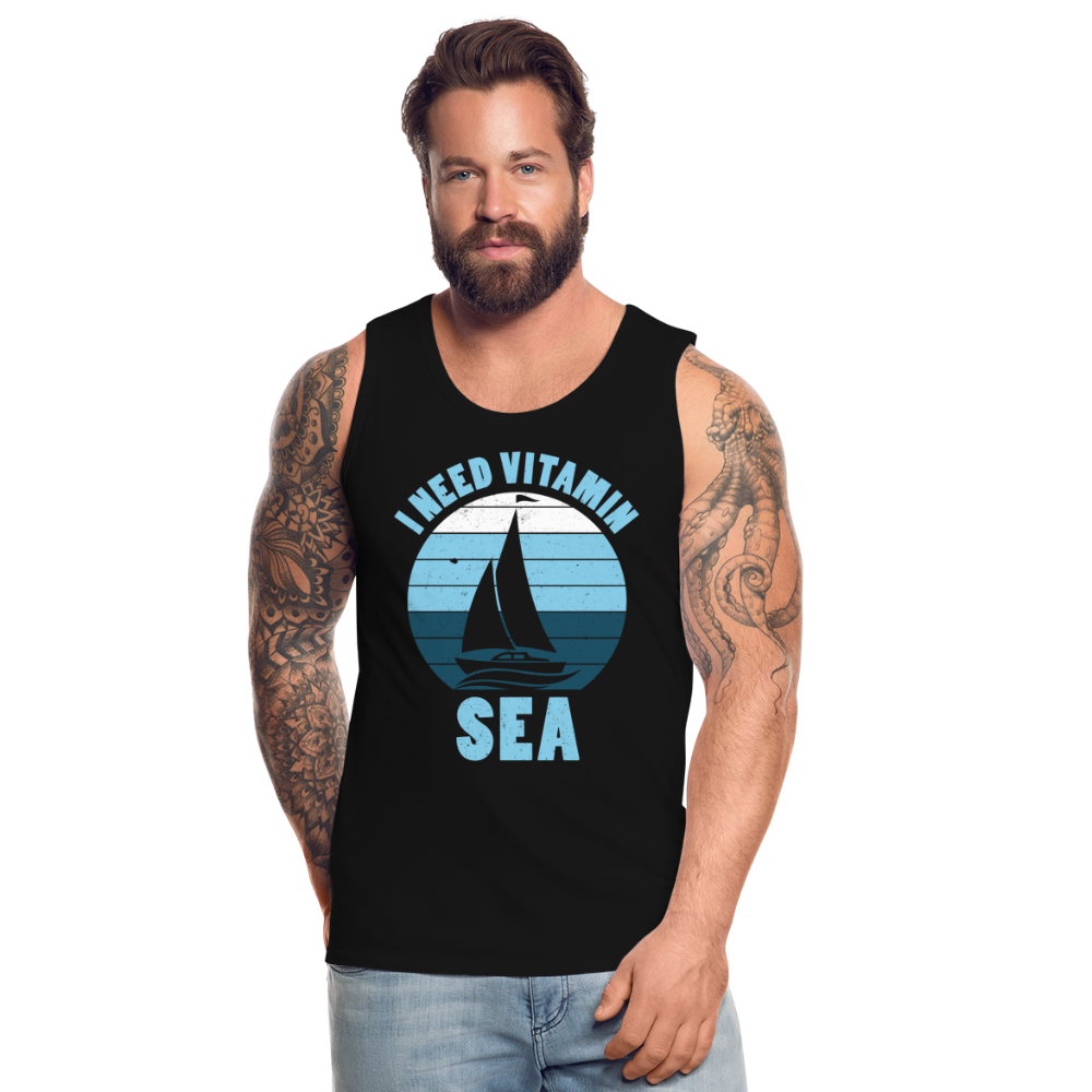 Männer Premium Tank Top - I need Vitamin Sea - Maritim Design - Spruch - Schwarz