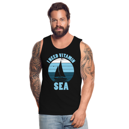 Männer Premium Tank Top - I need Vitamin Sea - Maritim Design - Spruch - Schwarz