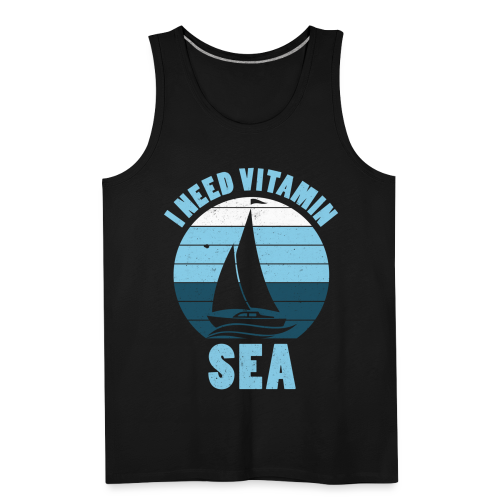 Männer Premium Tank Top - I need Vitamin Sea - Maritim Design - Spruch - Schwarz