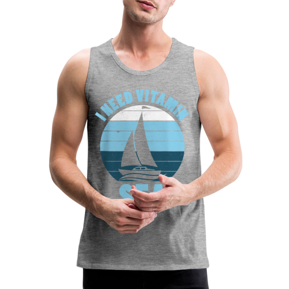 Männer Premium Tank Top - I need Vitamin Sea - Maritim Design - Spruch - Grau meliert