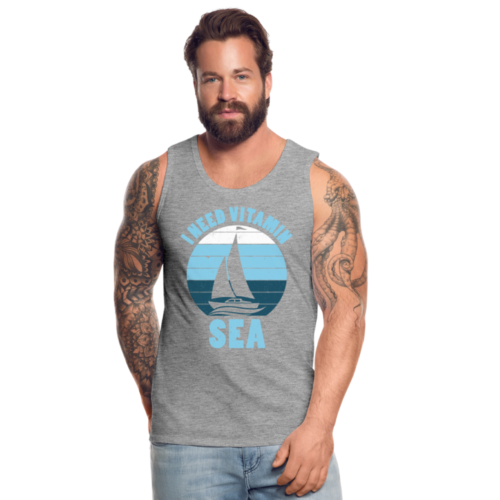 Männer Premium Tank Top - I need Vitamin Sea - Maritim Design - Spruch - Grau meliert