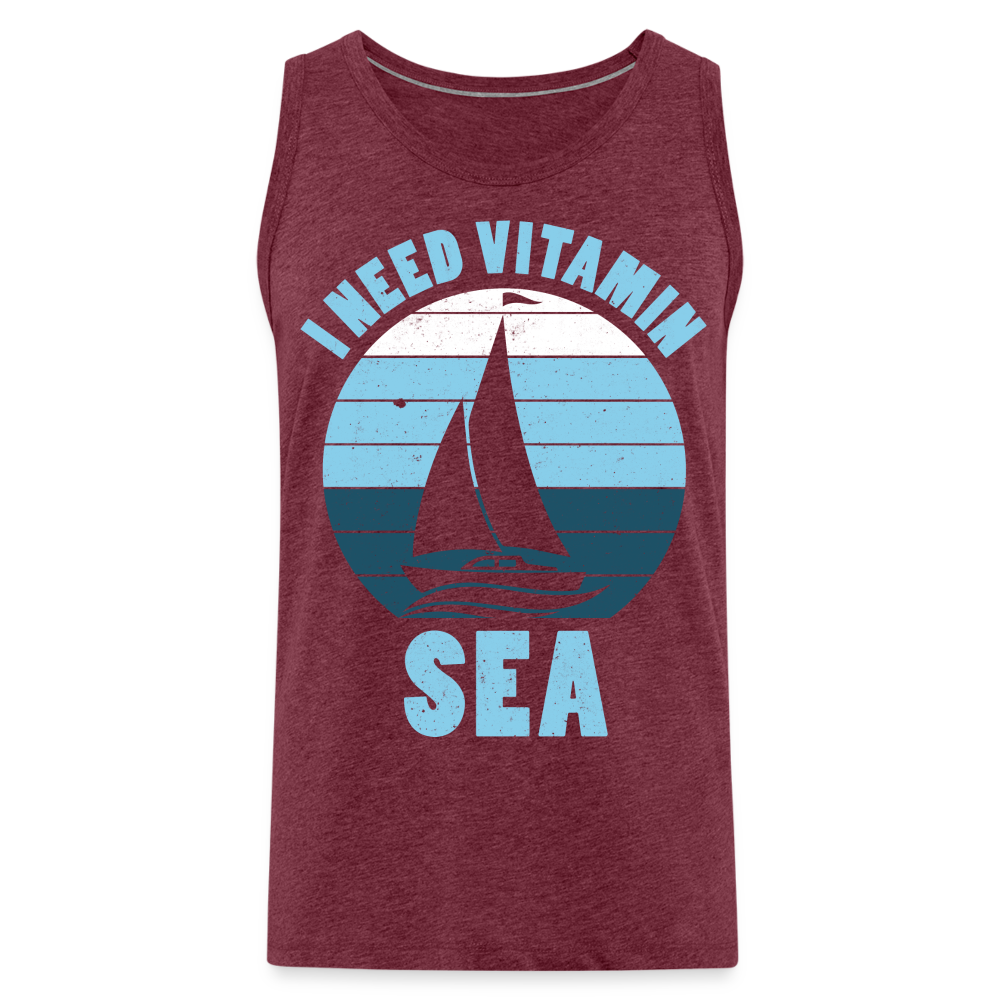 Männer Premium Tank Top - I need Vitamin Sea - Maritim Design - Spruch - Bordeauxrot meliert