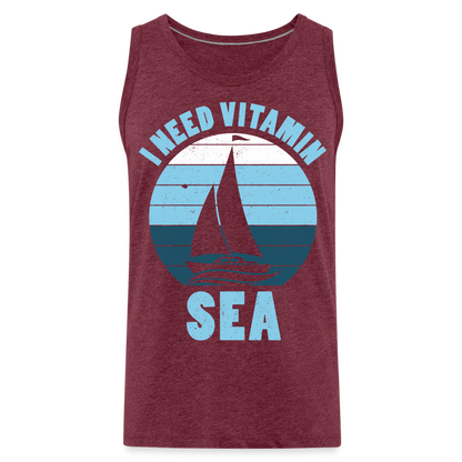 Männer Premium Tank Top - I need Vitamin Sea - Maritim Design - Spruch - Bordeauxrot meliert