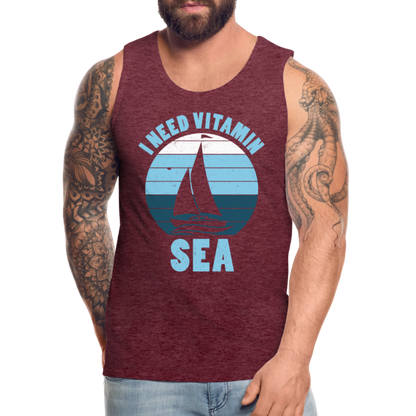 Männer Premium Tank Top - I need Vitamin Sea - Maritim Design - Spruch - Bordeauxrot meliert