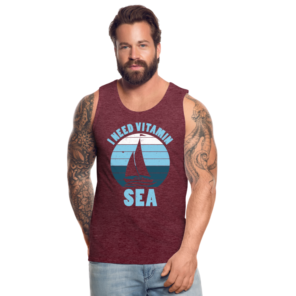 Männer Premium Tank Top - I need Vitamin Sea - Maritim Design - Spruch - Bordeauxrot meliert