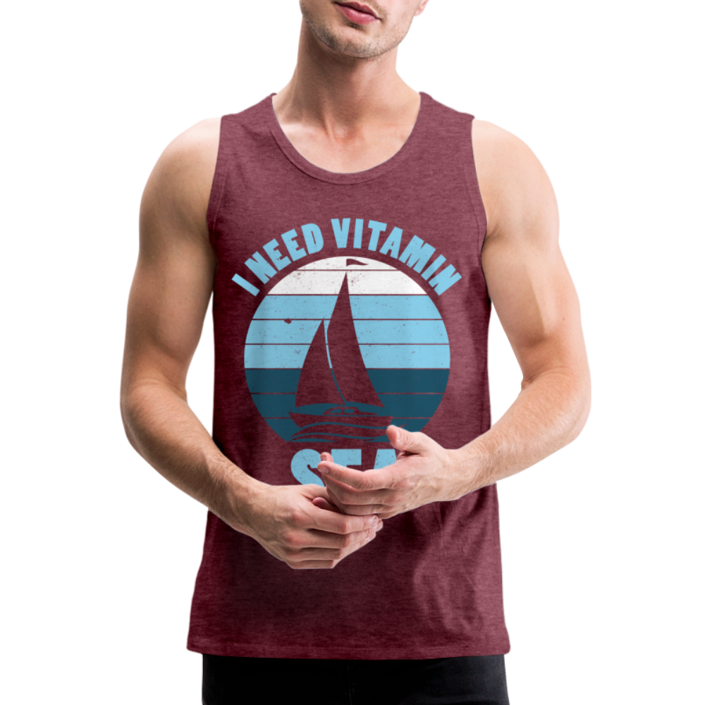 Männer Premium Tank Top - I need Vitamin Sea - Maritim Design - Spruch - Bordeauxrot meliert