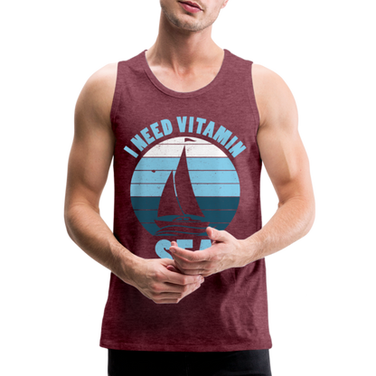 Männer Premium Tank Top - I need Vitamin Sea - Maritim Design - Spruch - Bordeauxrot meliert