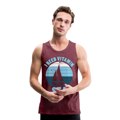 Männer Premium Tank Top - I need Vitamin Sea - Maritim Design - Spruch - Bordeauxrot meliert