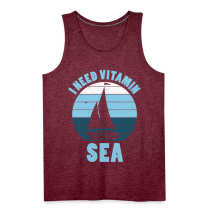 Männer Premium Tank Top - I need Vitamin Sea - Maritim Design - Spruch - Bordeauxrot meliert