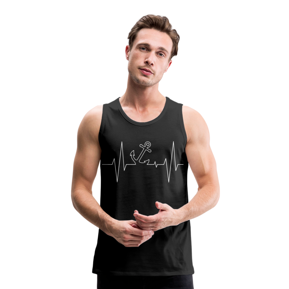 Männer Premium Tank Top - Maritimes Ankerdesign - Herzschlag - Schwarz