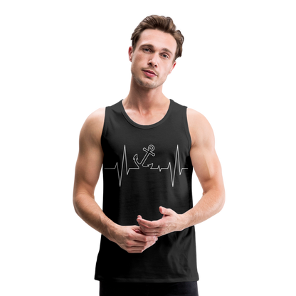 Männer Premium Tank Top - Maritimes Ankerdesign - Herzschlag - Schwarz