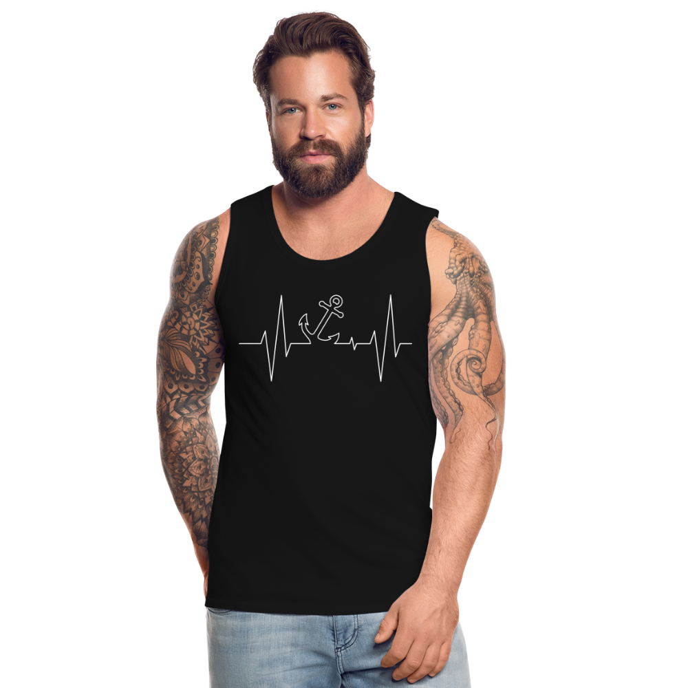 Männer Premium Tank Top - Maritimes Ankerdesign - Herzschlag - Schwarz