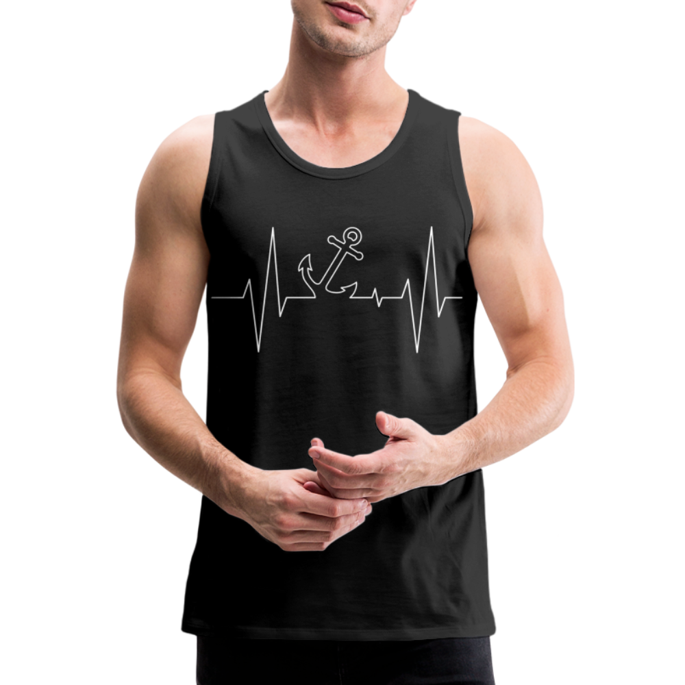 Männer Premium Tank Top - Maritimes Ankerdesign - Herzschlag - Schwarz