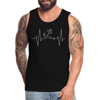 Männer Premium Tank Top - Maritimes Ankerdesign - Herzschlag - Schwarz