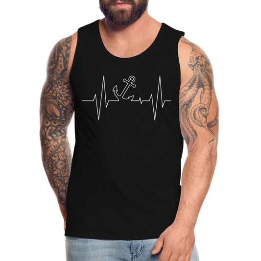 Männer Premium Tank Top - Maritimes Ankerdesign - Herzschlag - Schwarz