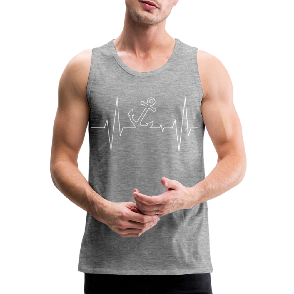 Männer Premium Tank Top - Maritimes Ankerdesign - Herzschlag - Grau meliert