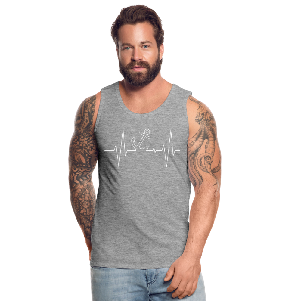 Männer Premium Tank Top - Maritimes Ankerdesign - Herzschlag - Grau meliert