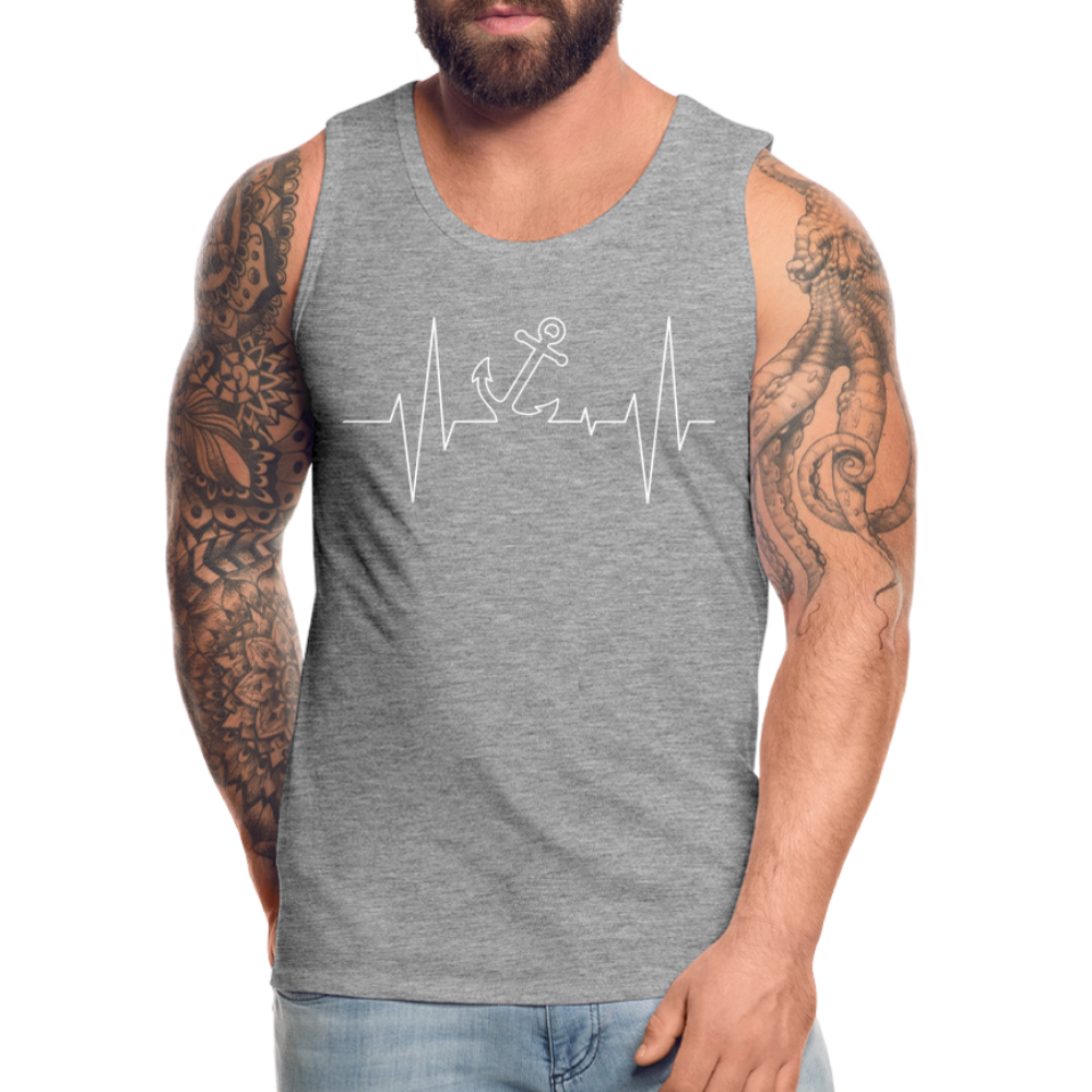 Männer Premium Tank Top - Maritimes Ankerdesign - Herzschlag - Grau meliert