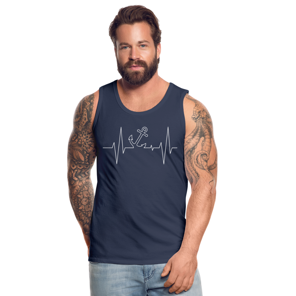 Männer Premium Tank Top - Maritimes Ankerdesign - Herzschlag - Navy