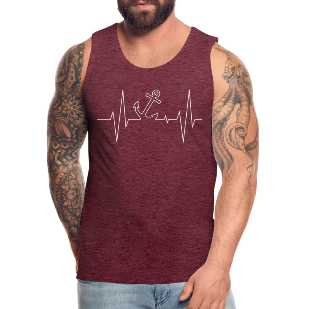 Männer Premium Tank Top - Maritimes Ankerdesign - Herzschlag - Bordeauxrot meliert