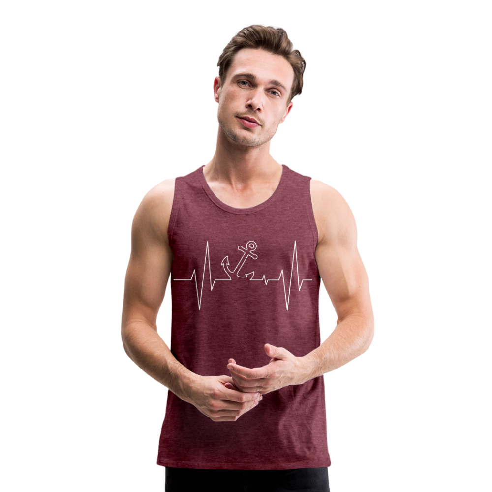 Männer Premium Tank Top - Maritimes Ankerdesign - Herzschlag - Bordeauxrot meliert