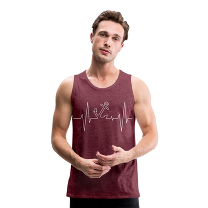 Männer Premium Tank Top - Maritimes Ankerdesign - Herzschlag - Bordeauxrot meliert