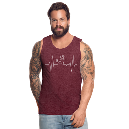 Männer Premium Tank Top - Maritimes Ankerdesign - Herzschlag - Bordeauxrot meliert