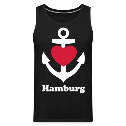 Männer Premium Tank Top - Maritimes Ankerdesign mit Herz und Hamburg - Schwarz