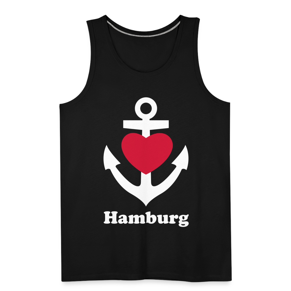 Männer Premium Tank Top - Maritimes Ankerdesign mit Herz und Hamburg - Schwarz