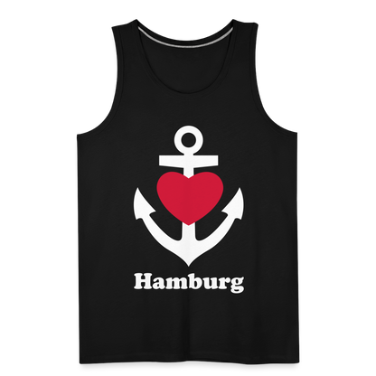 Männer Premium Tank Top - Maritimes Ankerdesign mit Herz und Hamburg - Schwarz