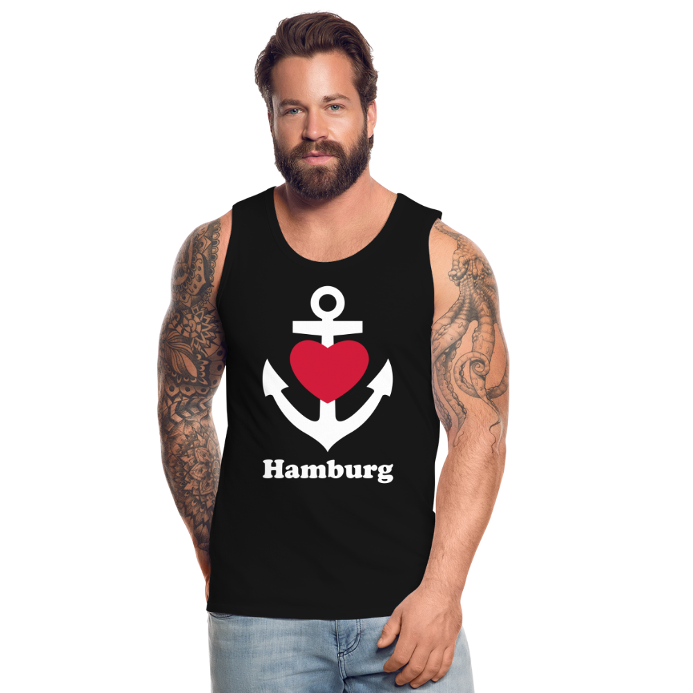 Männer Premium Tank Top - Maritimes Ankerdesign mit Herz und Hamburg - Schwarz