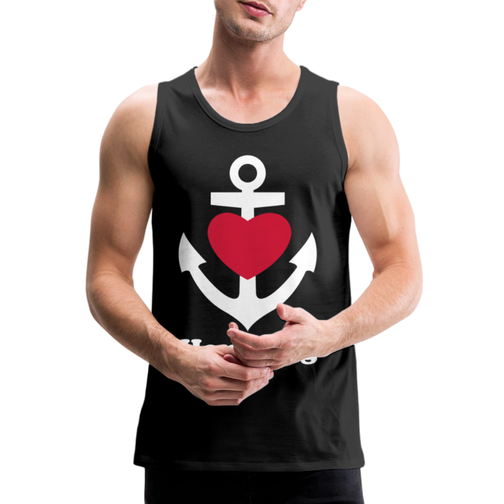 Männer Premium Tank Top - Maritimes Ankerdesign mit Herz und Hamburg - Schwarz