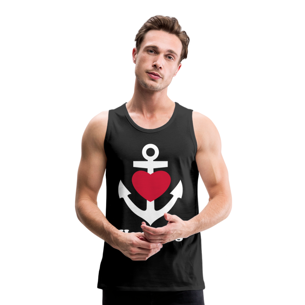 Männer Premium Tank Top - Maritimes Ankerdesign mit Herz und Hamburg - Schwarz