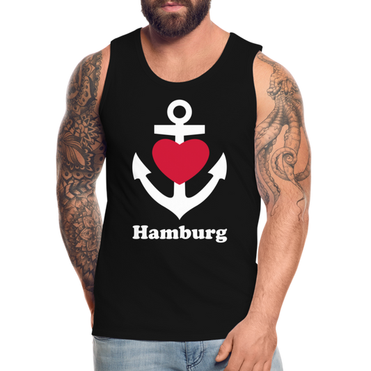 Männer Premium Tank Top - Maritimes Ankerdesign mit Herz und Hamburg - Schwarz