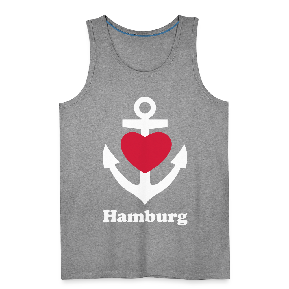 Männer Premium Tank Top - Maritimes Ankerdesign mit Herz und Hamburg - Grau meliert