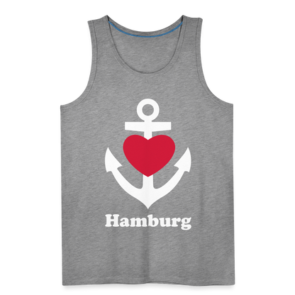 Männer Premium Tank Top - Maritimes Ankerdesign mit Herz und Hamburg - Grau meliert